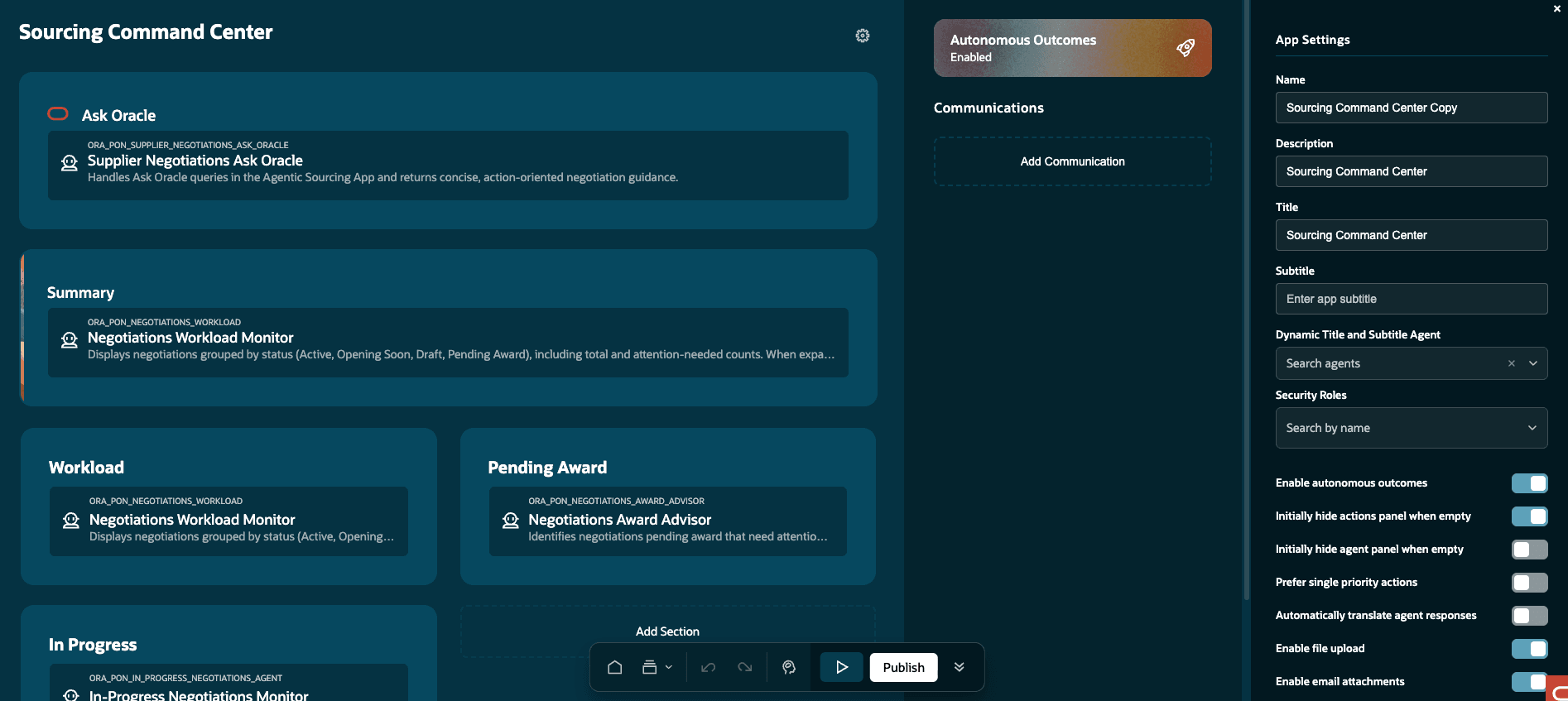 In the App Settings panel, select to Enable autonomous outcomes.