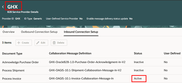 GHX invoice inbound connection