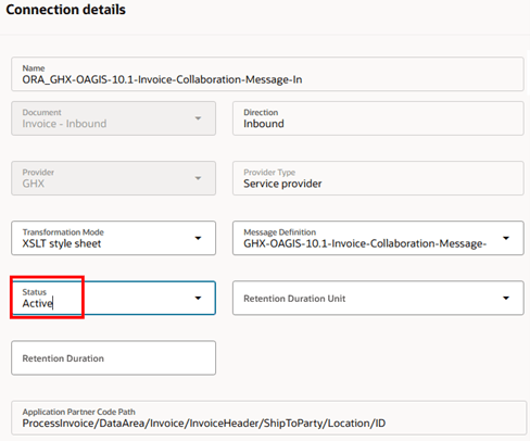 GHX Invoice inbound connection