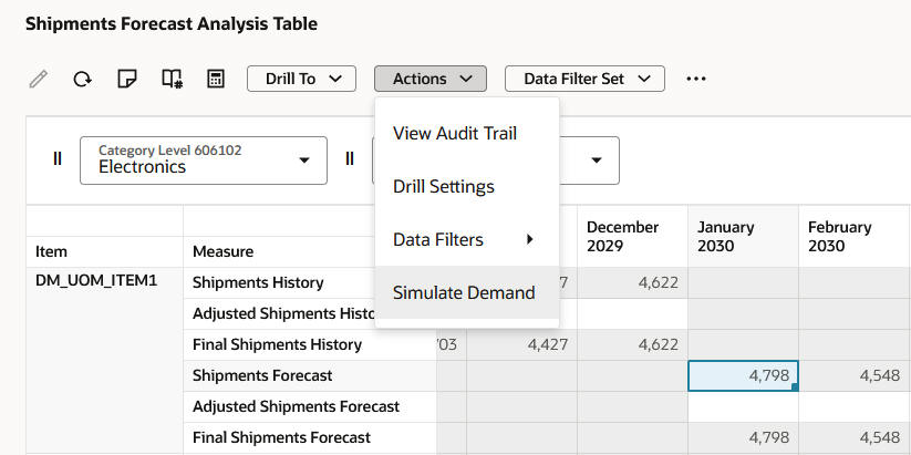 Simulate Demand menu item