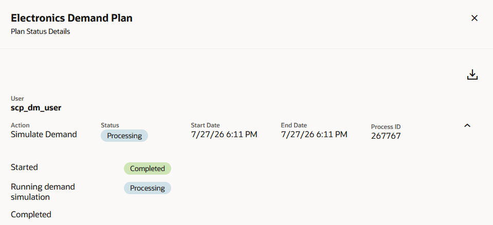 Plan Status Details drawer for a simulation
