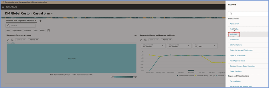 Link to audit trail in Actions drawer