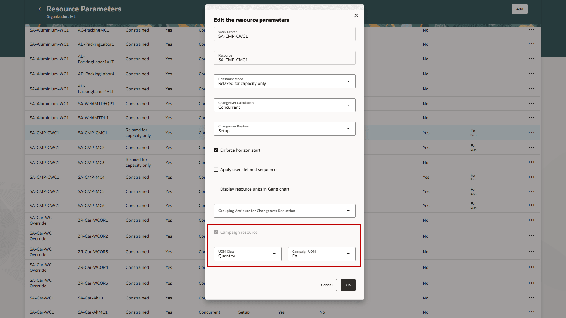 Specifying the UOM for Campaign Resources