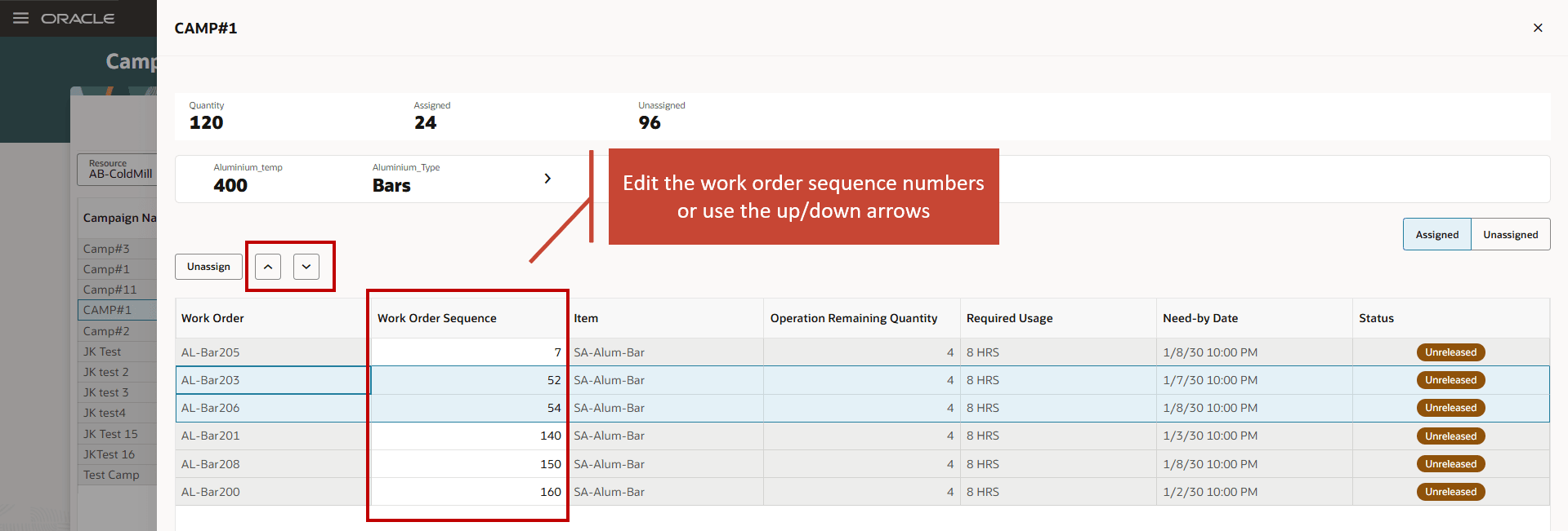 Sequencing Work Orders Assigned to the Campaign