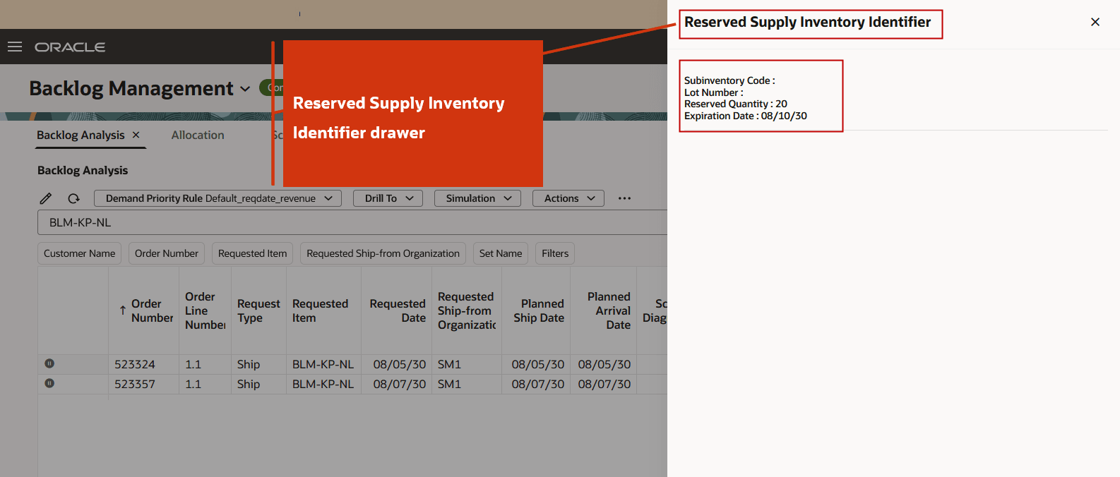 Reserved Supply Inventory Identifier Drawer