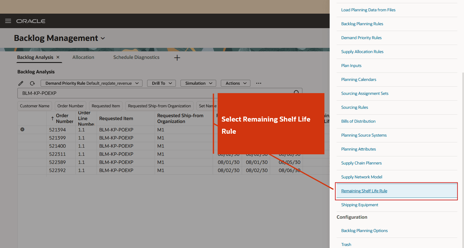 Remaining Shelf Life Rule Action