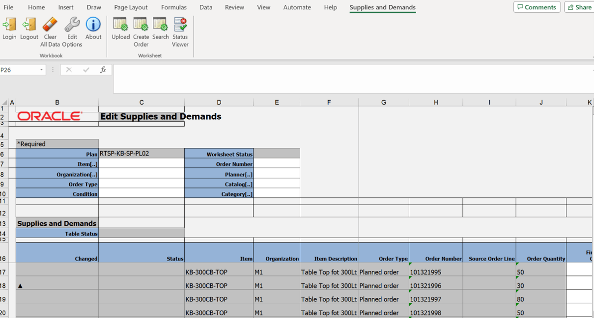 Supplies and Demands records in Excel