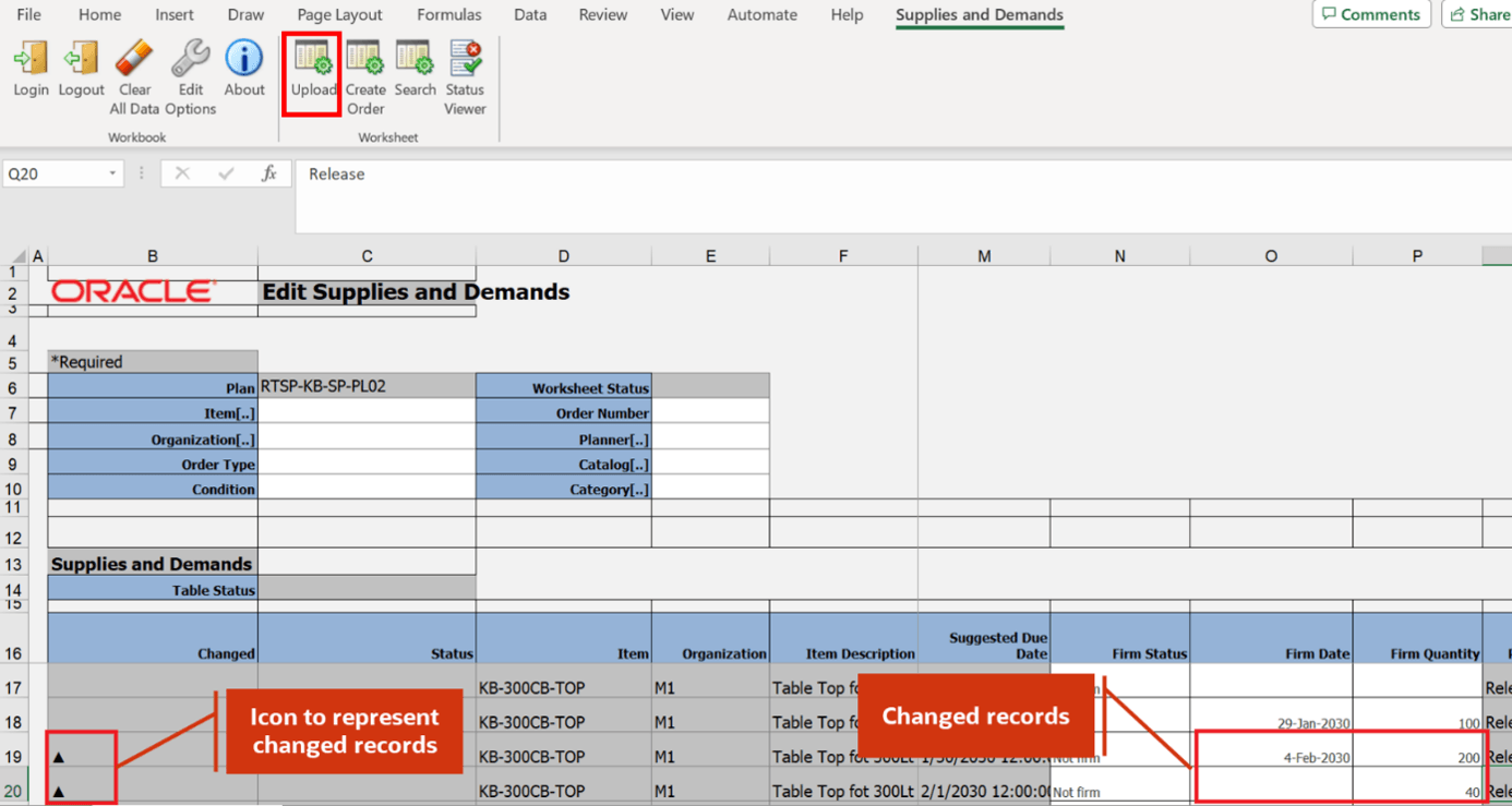 Update the supplies and demands in spreadsheet