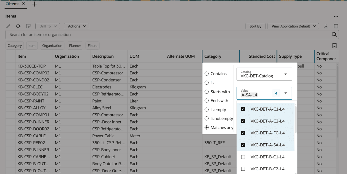 Select a different catalog to filter