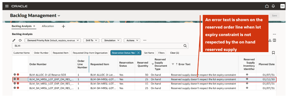 Error text shown on violation of lot expiry constraint for reserved order lines