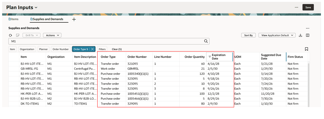 Expiration date computed by collection displayed in Plan Inputs