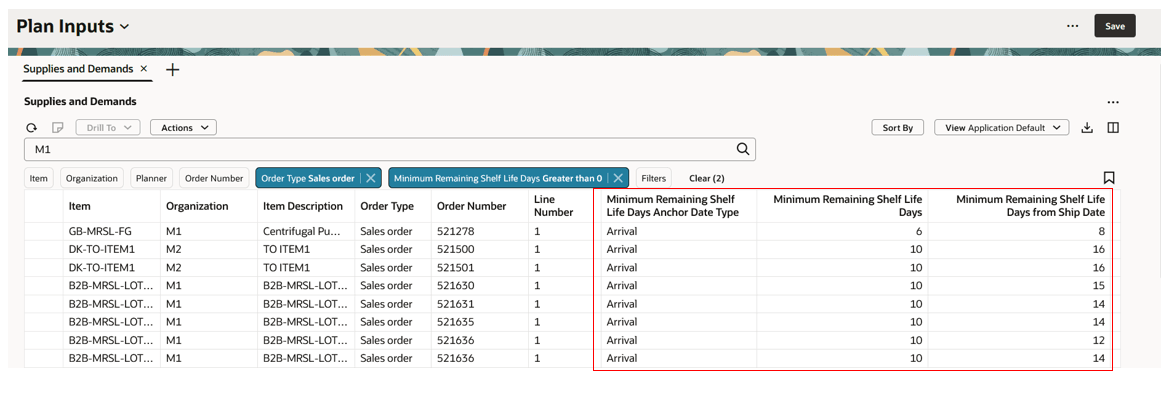 MRSL attributes for sales orders displayed in Plan Inputs
