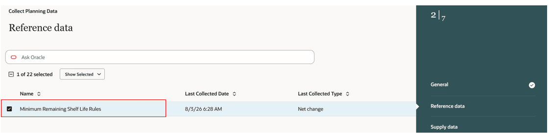 Minimum Remaining Shelf Life Rules option for reference data in Collect Planning Data