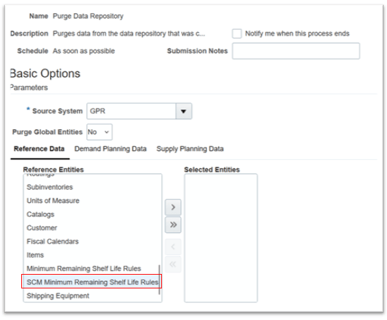 SCM Minimum Remaining Shelf Life Rules reference data in Purge Data Repository