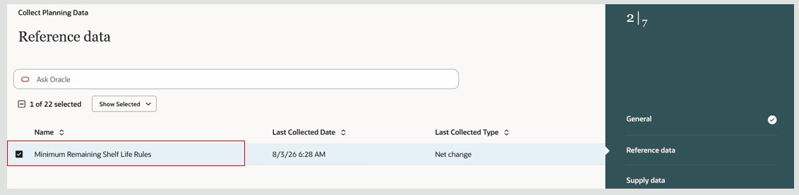 Minimum Remaining Reference Data in Collect Planning Data