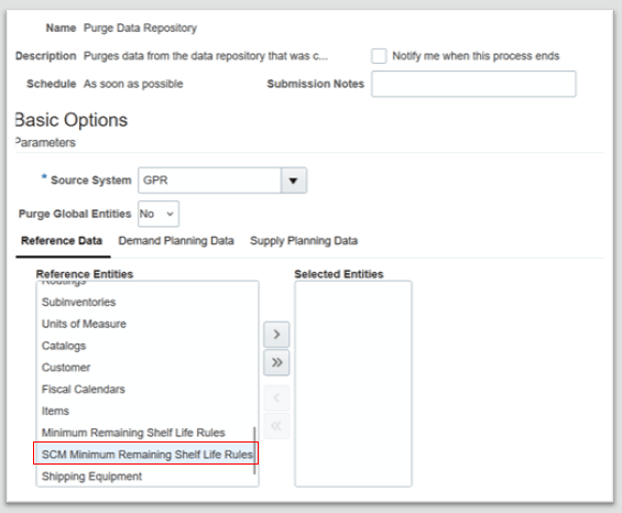 SCM Minimum Remaining Shelf Life Rules Reference Data in Purge Data Repository
