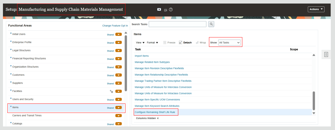 Navigation to Configure Remaining Shelf Life Rule task