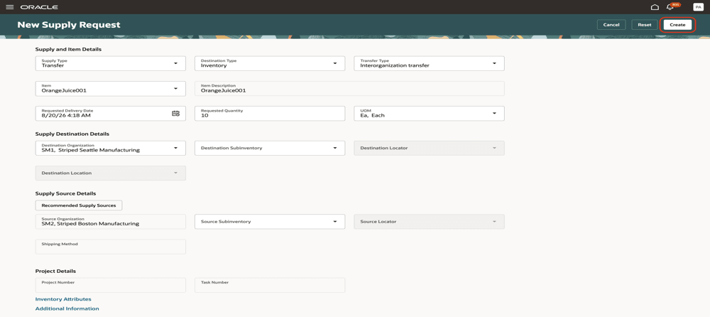 Create transfer order supply request with item grade