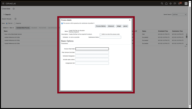 Create Flat Files for Allocation Planning Snapshot scheduled process