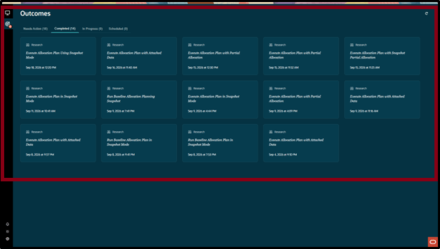 Outcomes tab