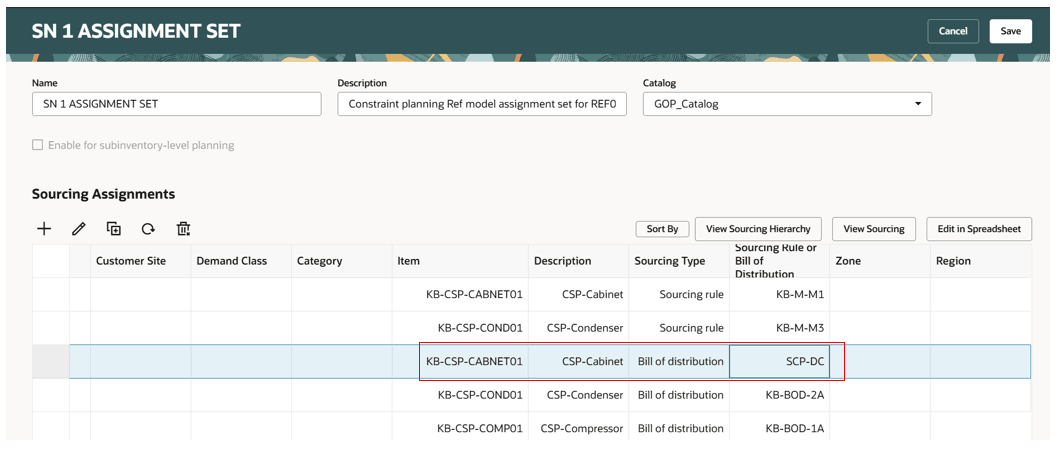New row inserted in sourcing assignments