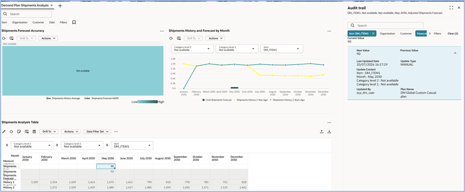 Audit trail drawer when opened from a cell