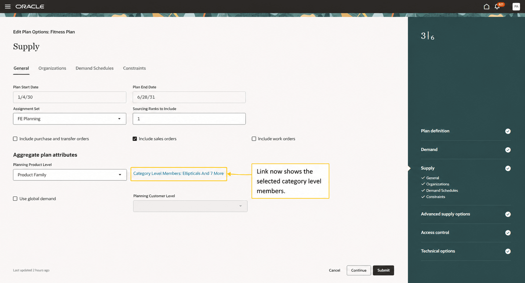 Category Level Members link displays selected members