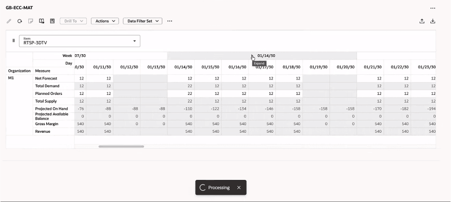 A Processing indicator appears while a table hierarchy is expanded