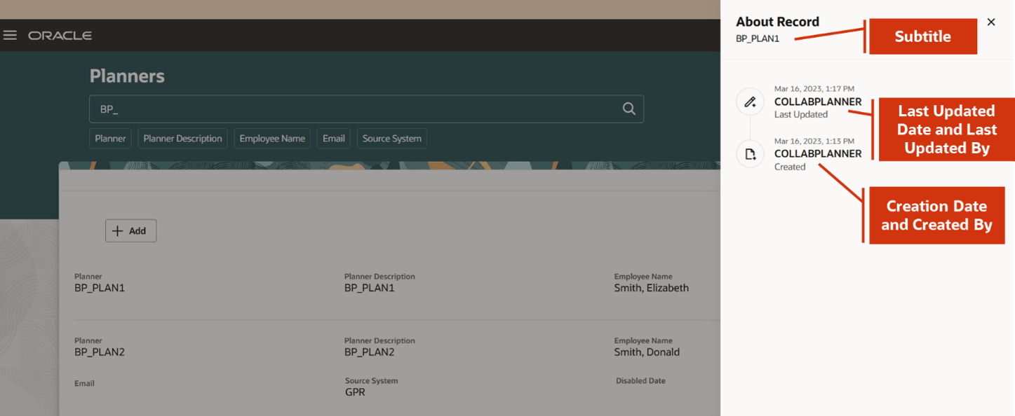 About record details of a planner