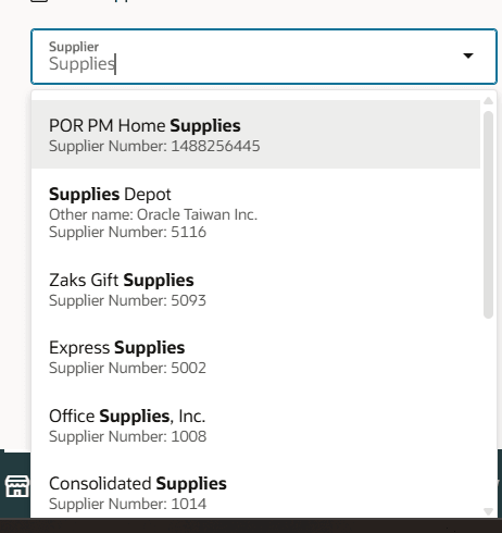Contains Search on Supplier Name