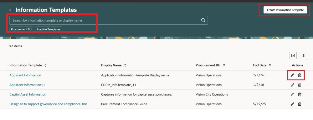 Manage Information Templates