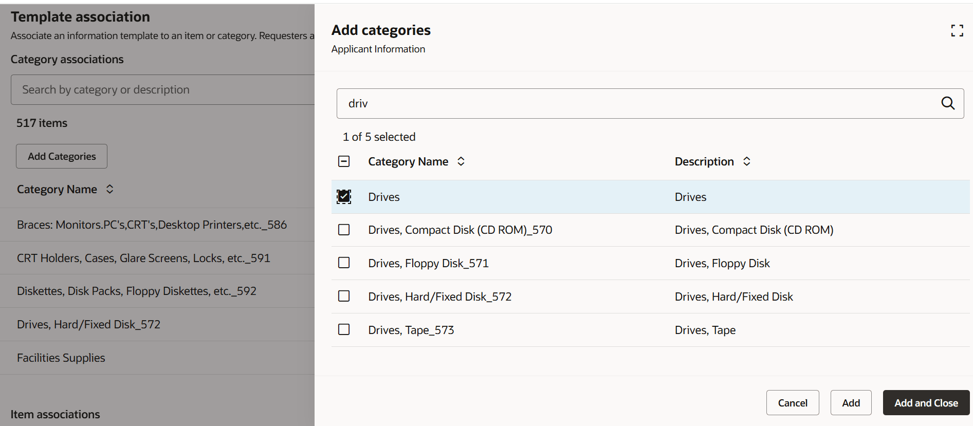 Associate Information Template to Items
