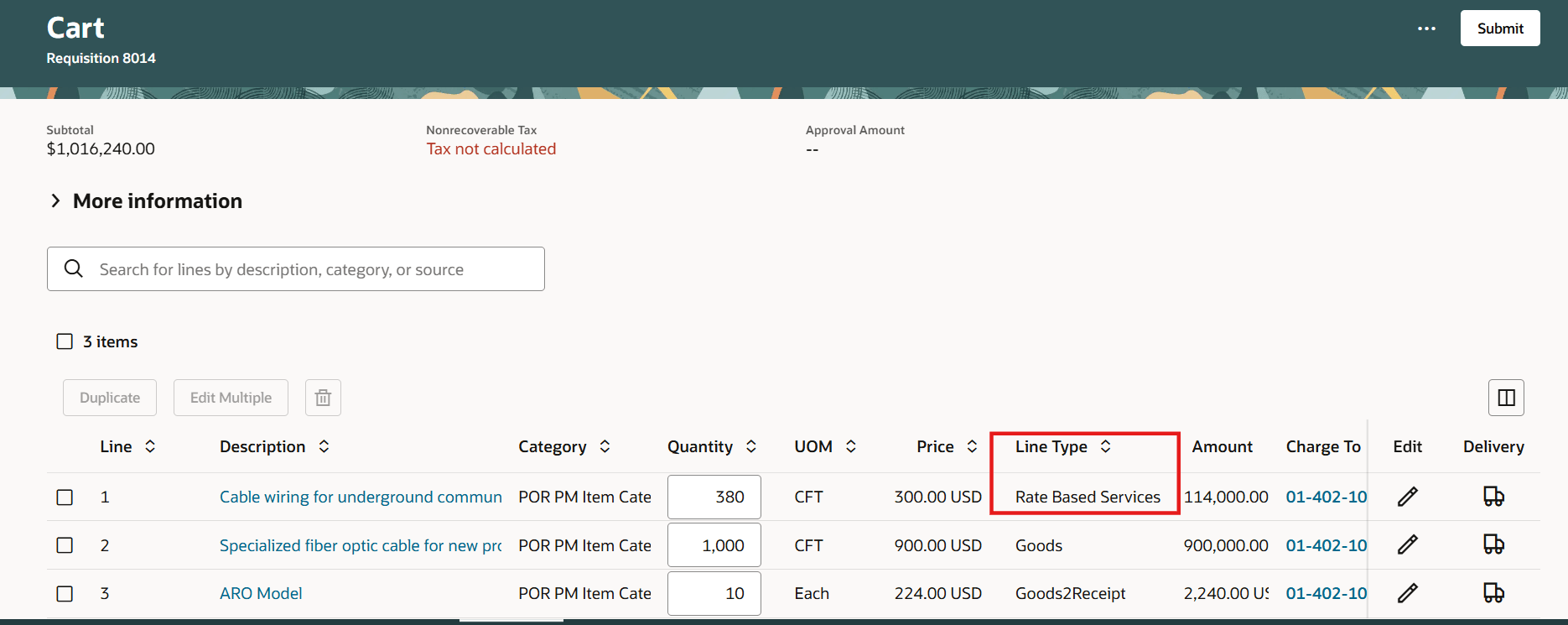 Line type in the Lines table
