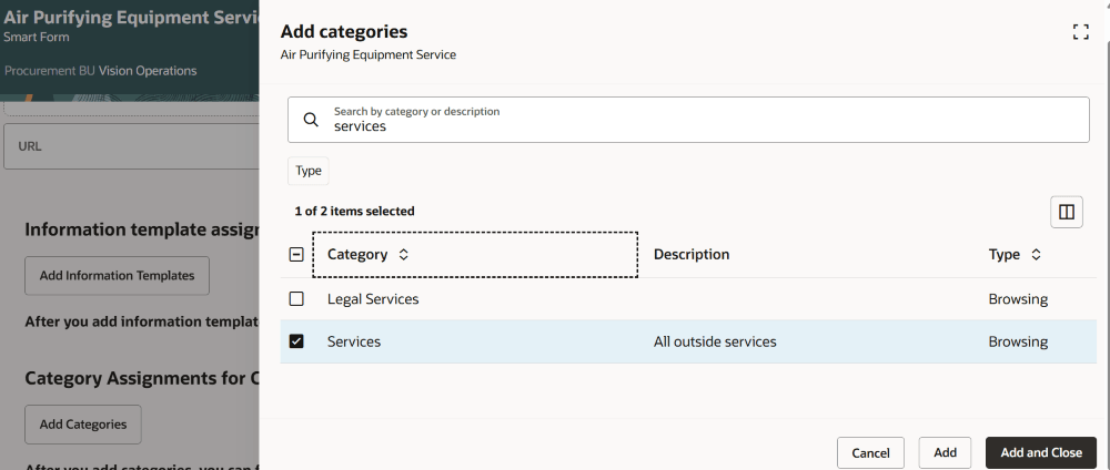 Add browsing categories to a smart form