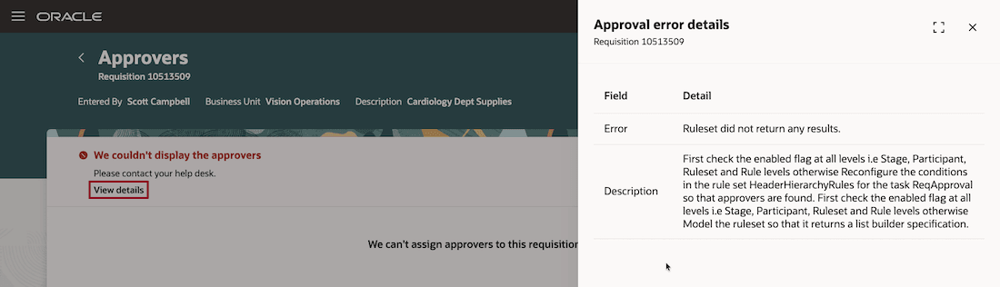 View more details on the error to to share with the help desk