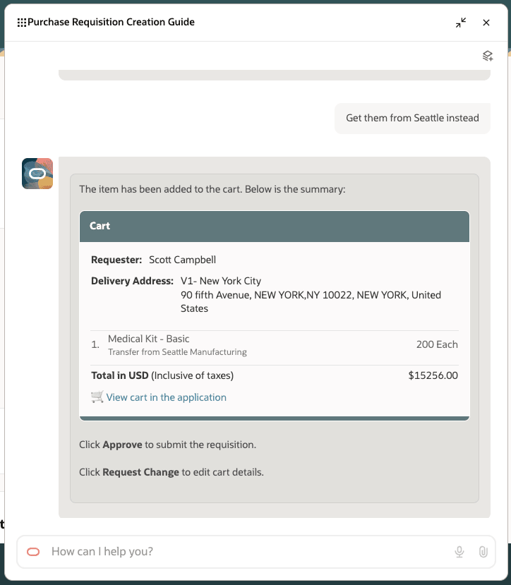 Review cart summary with requested changes