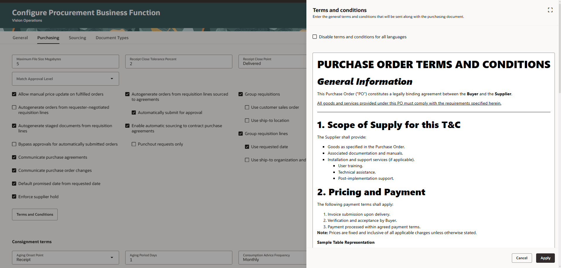 Define Purchasing Terms and Conditions