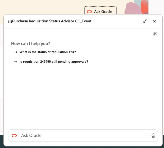 Purchase Requisition Status Advisor Chat Window