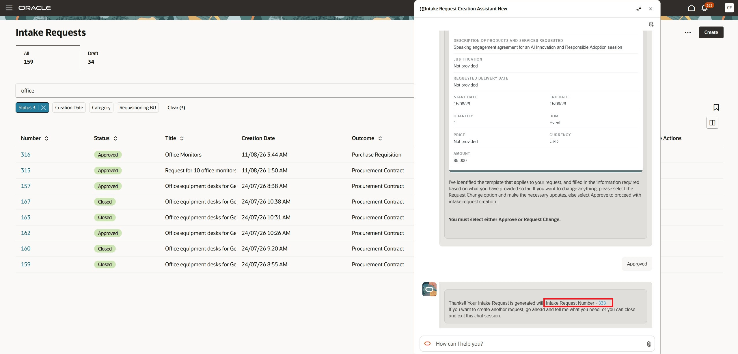 Intake request created - procurement contract