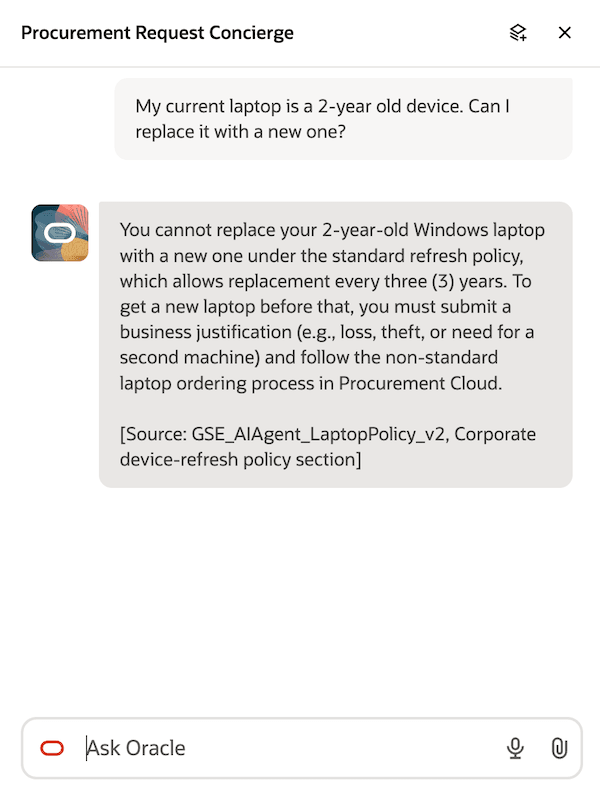 Checking procurement policies using concierge