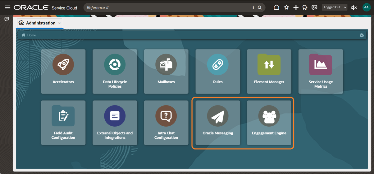 Admin cards for Engagement Engine and Oracle Messaging have been added to the Administration page in browser UI.
