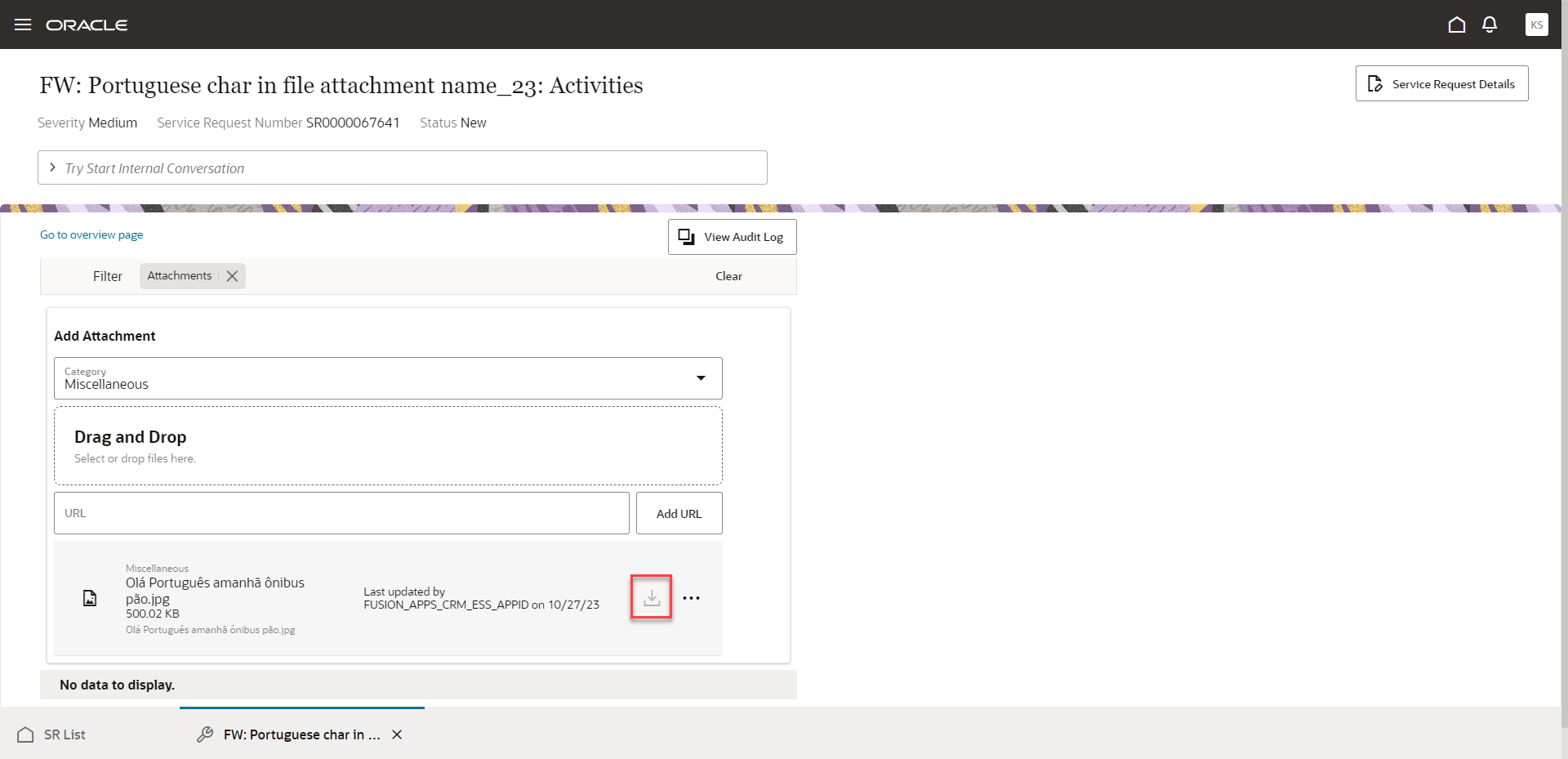 Screen capture of the Redwood user interface showing the 'Show Attachments' screen, where the option to download service request attachments is disabled. By default, downloading attachment records is enabled but can be restricted if necessary.