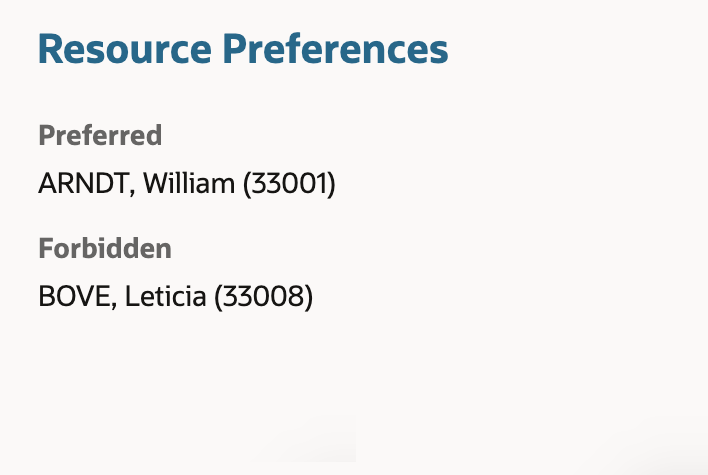 Screenshot of the 'Resource Preferences' predefined section with Read-Write visibility, showing that it appears similar to the Read-Only version, except the section title is a clickable link in blue.