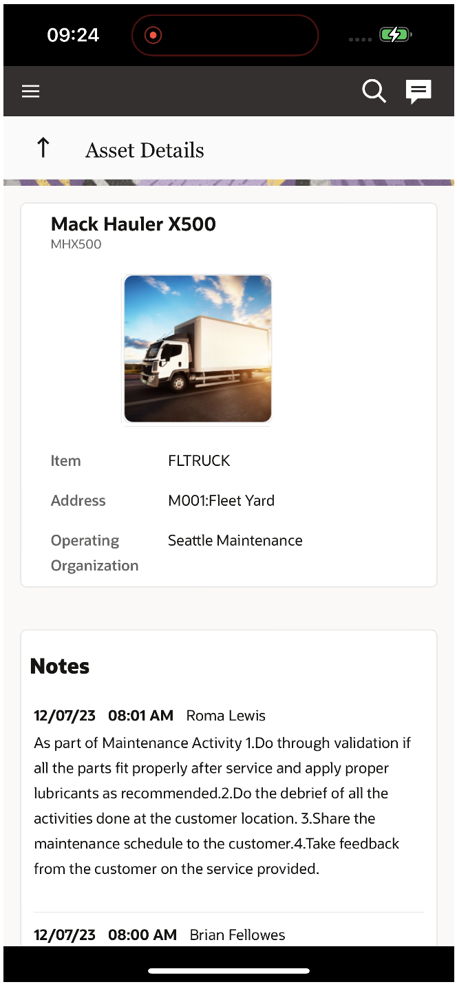 Screenshot displaying the asset details section