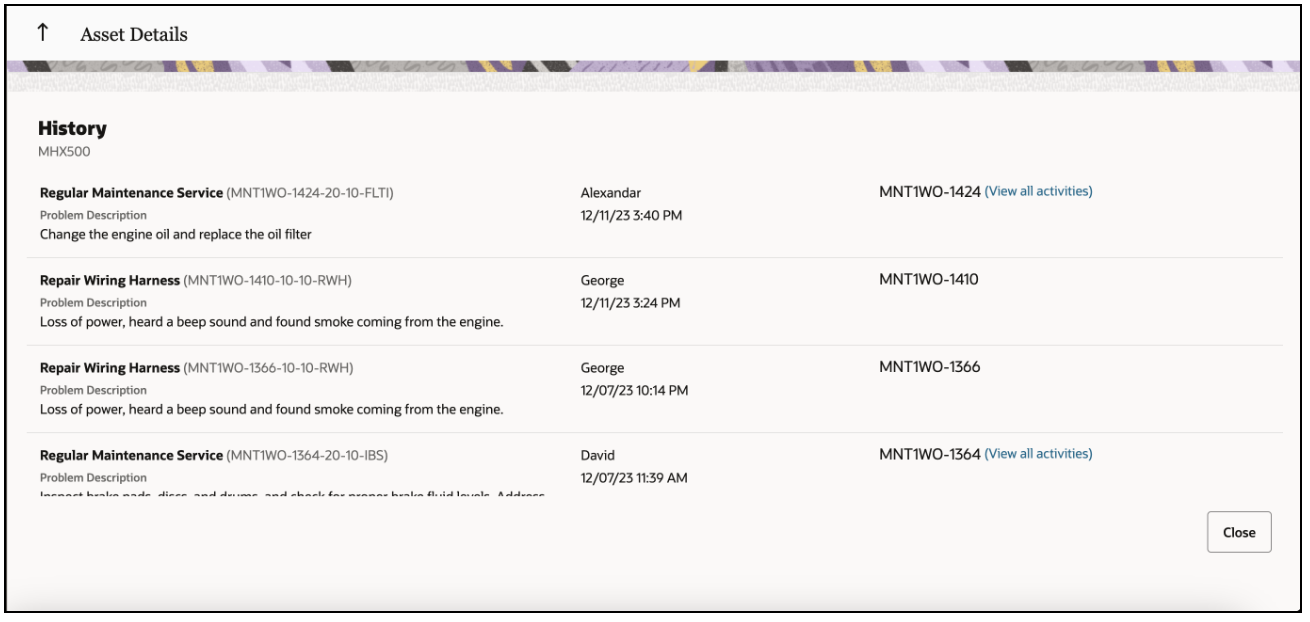 "Screenshot illustrating that the 'View All Work Orders' link displays the most recently completed activity from each work order within the past 90 days.