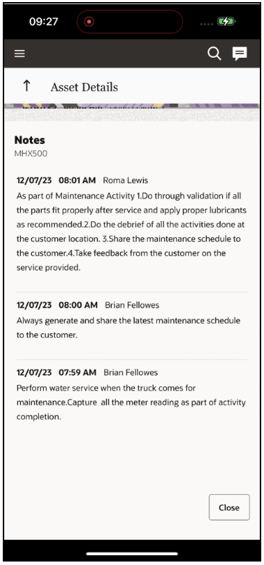 Screen shot displaying the asset details section