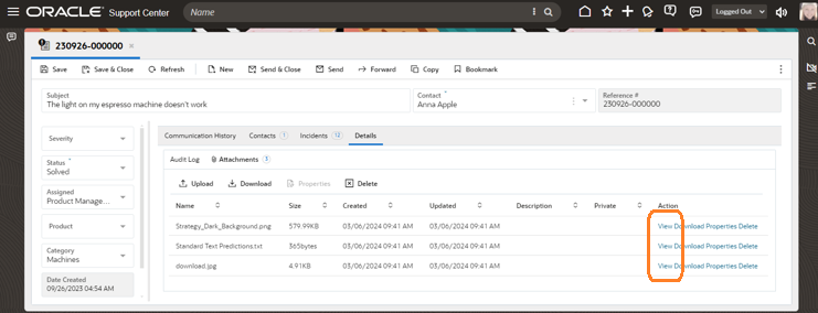 Attachment Control with 'View' Link
