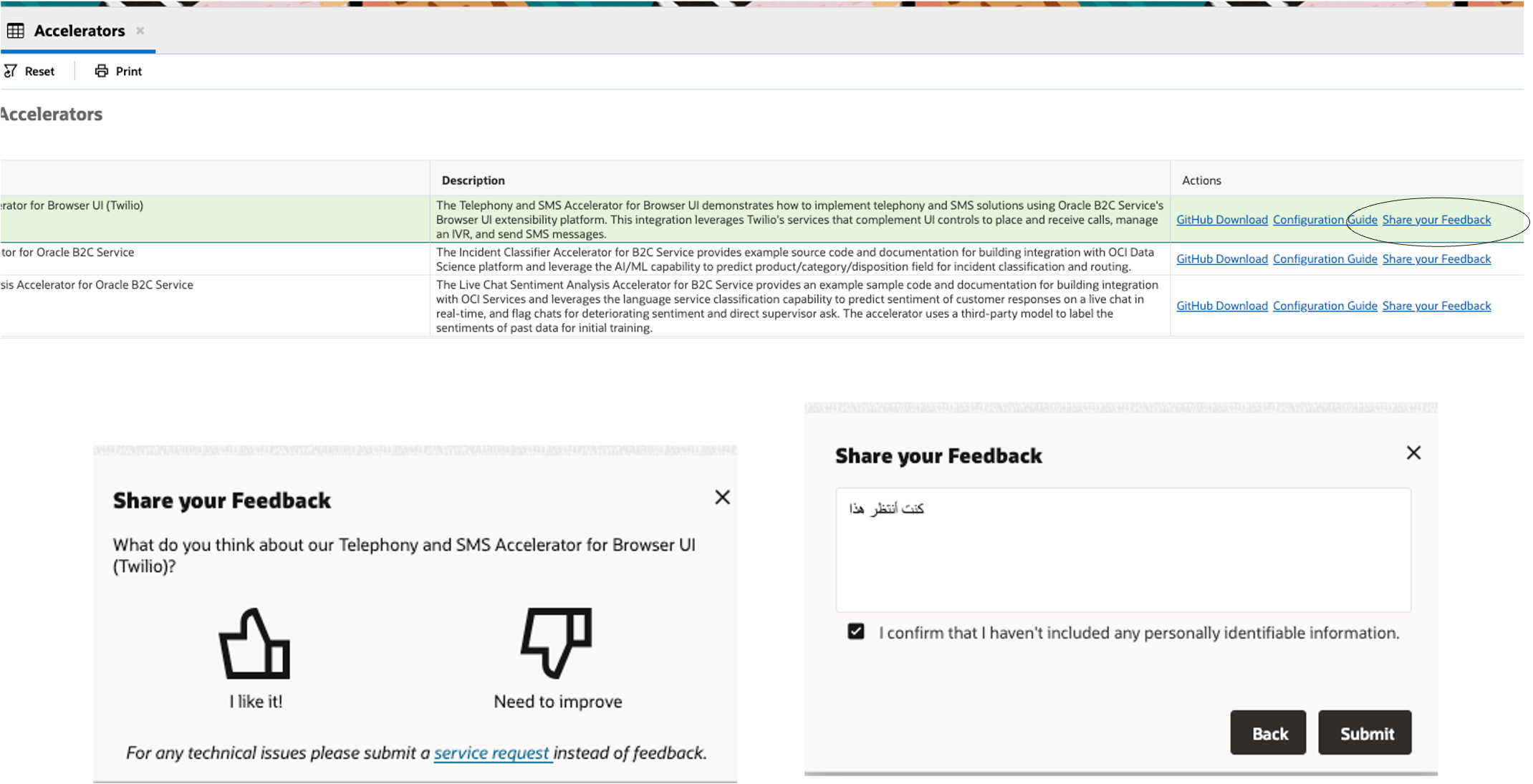 Flow to share the feedback