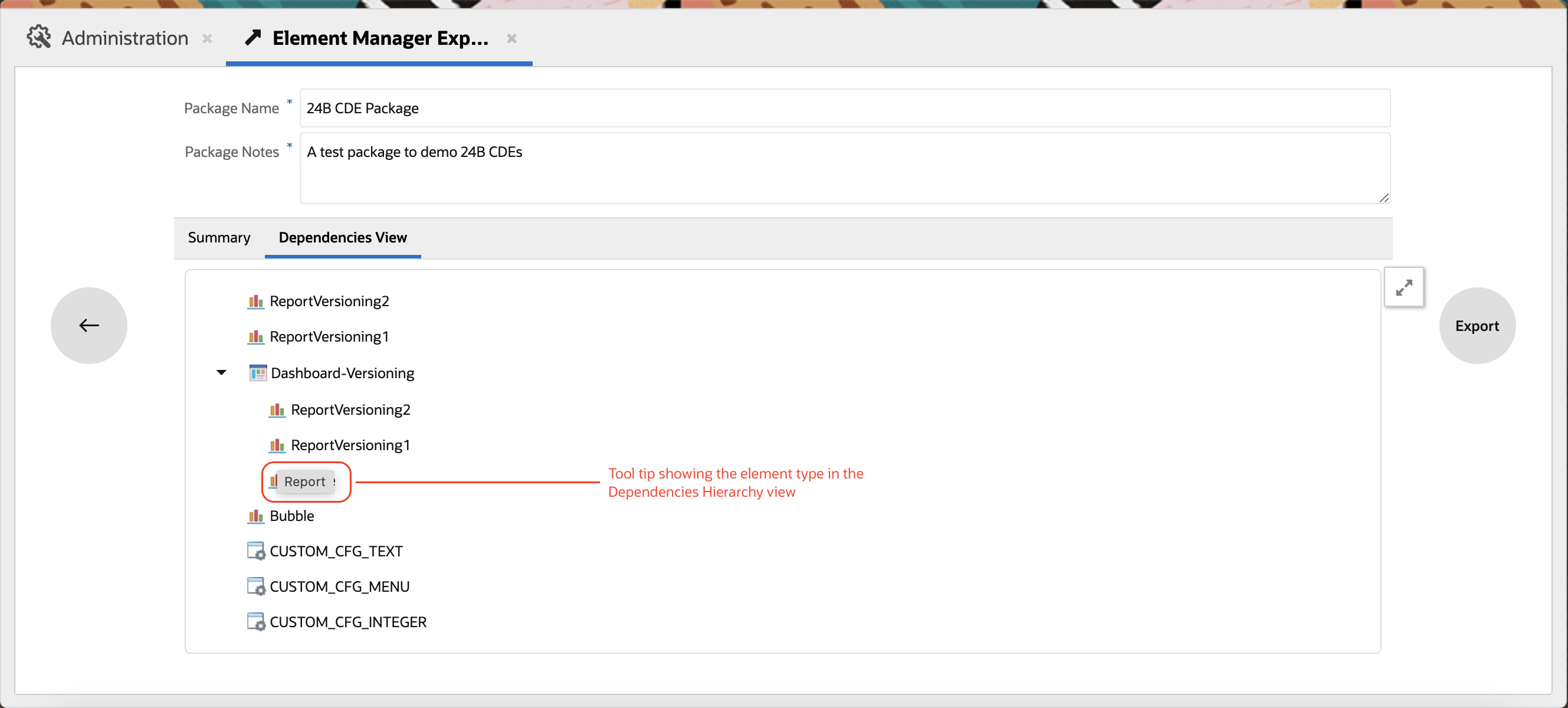 Element Type information in Dependencies View tab