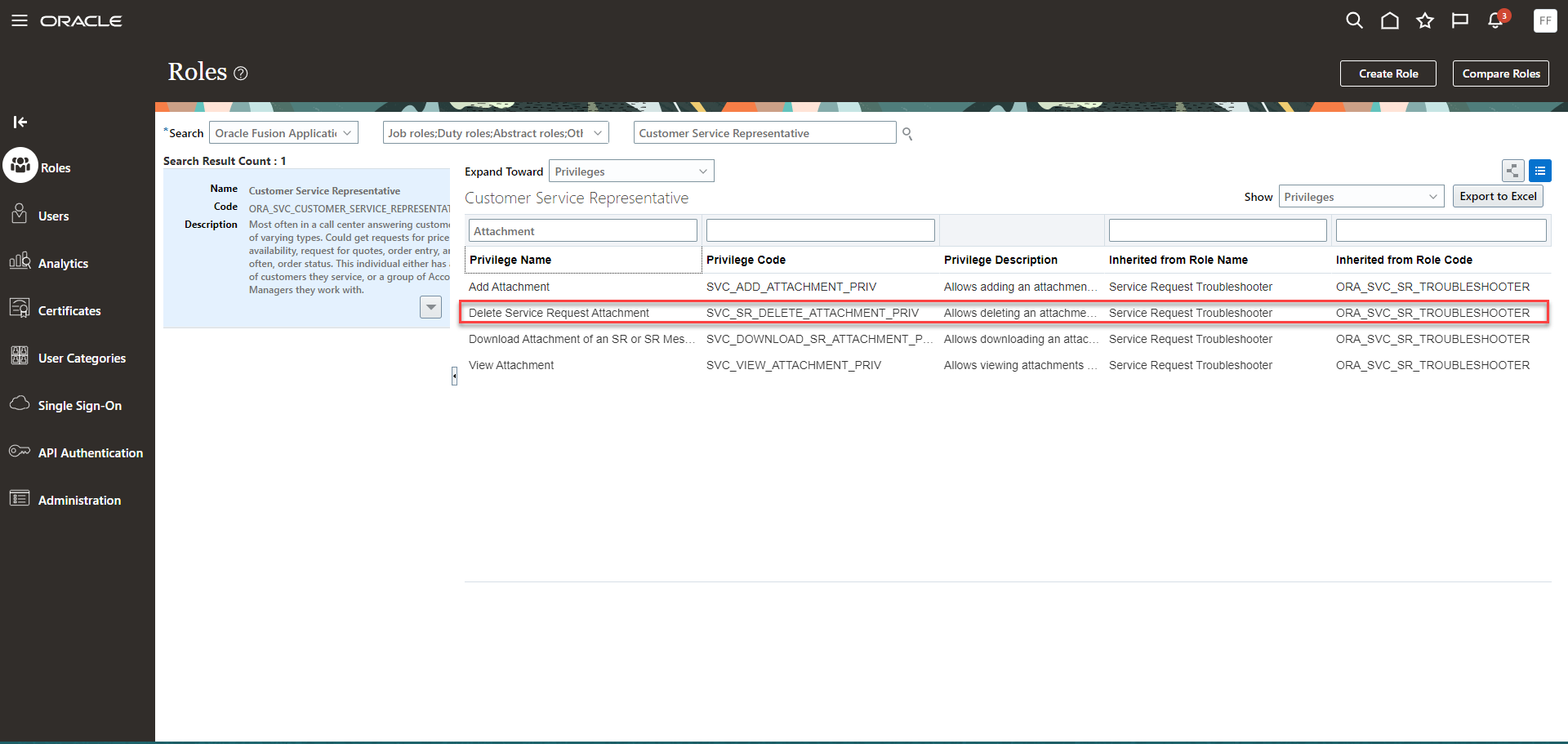 Image of the admin page showing seeded attachment privileges including the new Delete privelege
